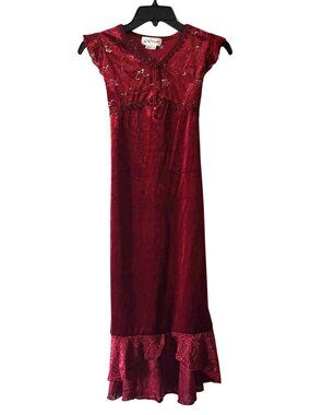My Michelle Red Velvet Embroidered Maxi Dress Boho Tie Back Girl Size 12